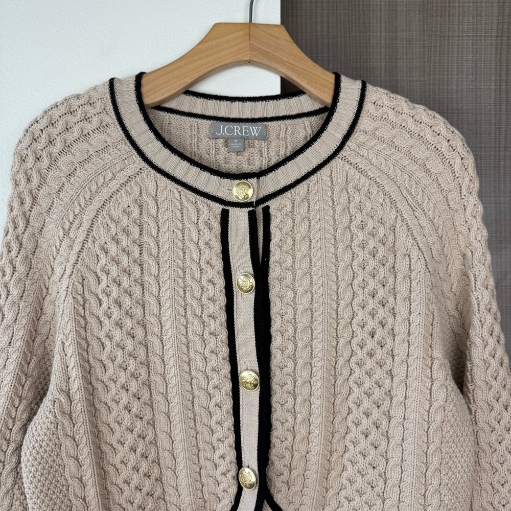 J. Crew Tan Cropped Cable Knit Sweater Lady Jacket Cardigan - Picture 5 of 13